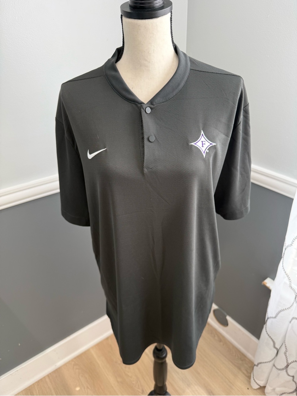 Nike Men’s Black Polo two-button Henley-style collar “Furman University “ XL